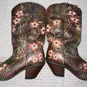 Durango 12" Floral Lizard Print Cowgirl Cowboy Western Boot RD3564 Womens Sz 6
